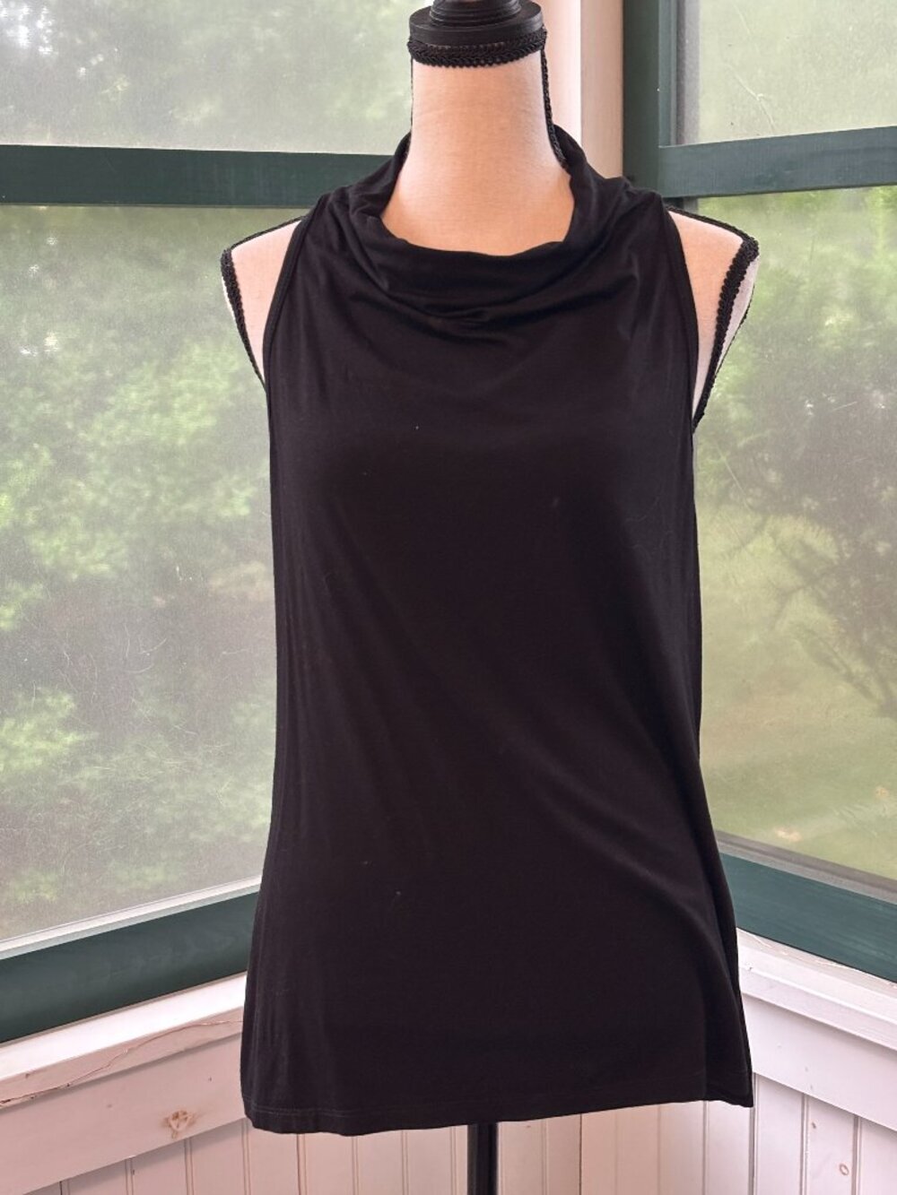 Trina Turk Black Cowl Neck Open Draped Back Tank Top XL